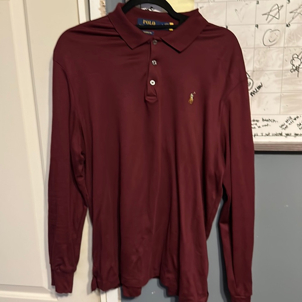 L Burgundy Long Sleeve Soft Touch Polo